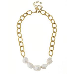 Gold Chain & Baroque Pearl Necklace